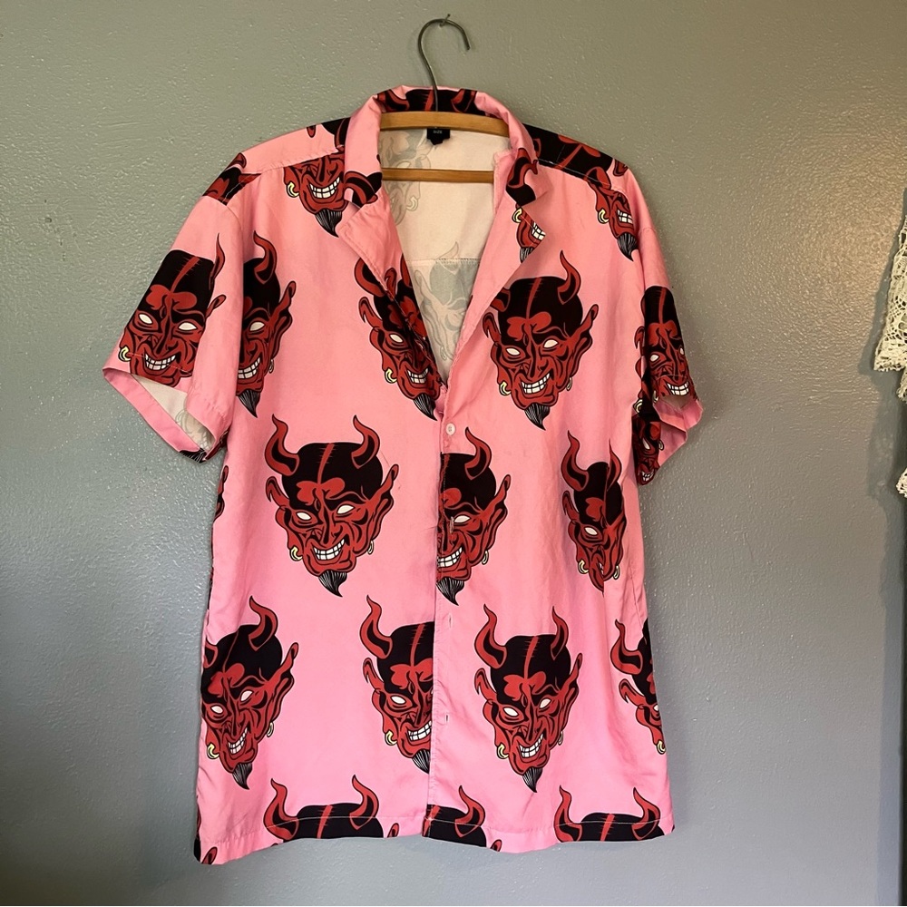Pink Devil Print Men's Shirt